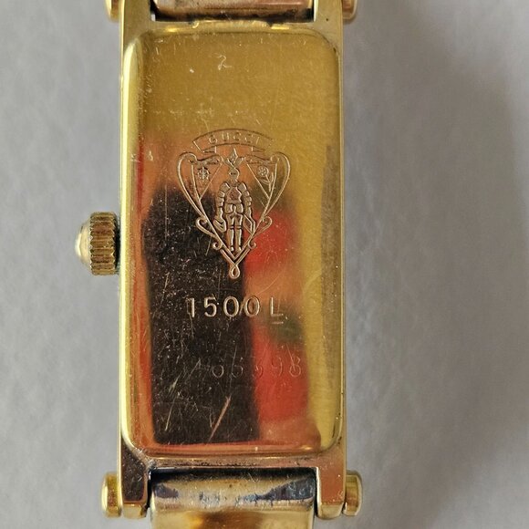 GUCCI Watches 1500L Gold Black Dial Plated Gold Quartz Analog Display Women - Picture 6 of 6